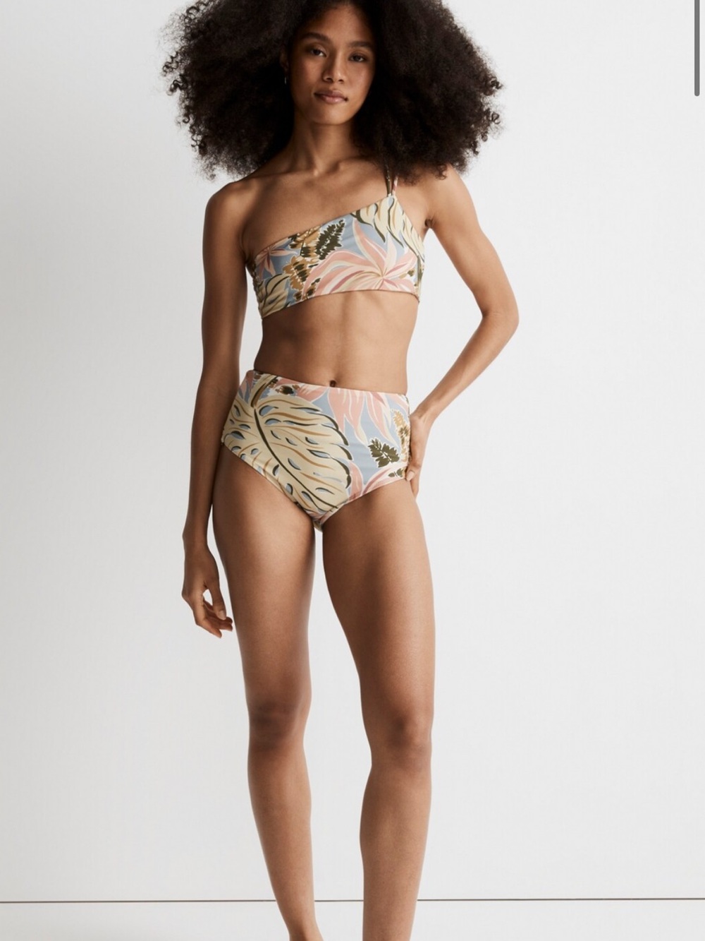 Madewell Retro fitted High-Waist One-Shoulder Floral Bikini in Pastel Multi